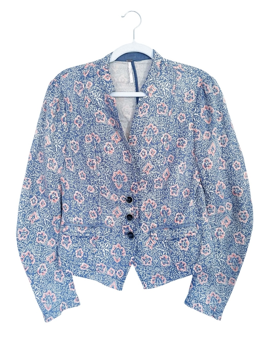 Free People Printed Blazer in Blue Combo Floral Size 6